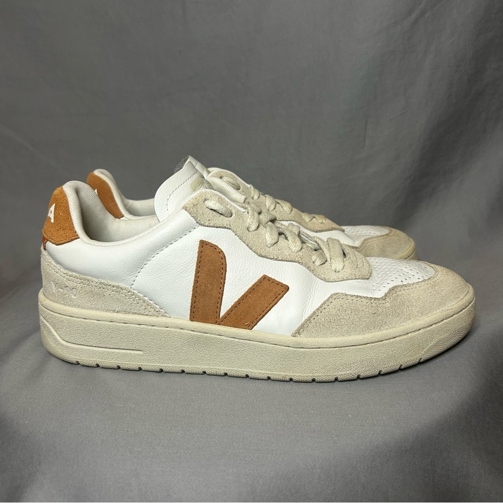 Veja V-90 Extra White and Umber Sneakers